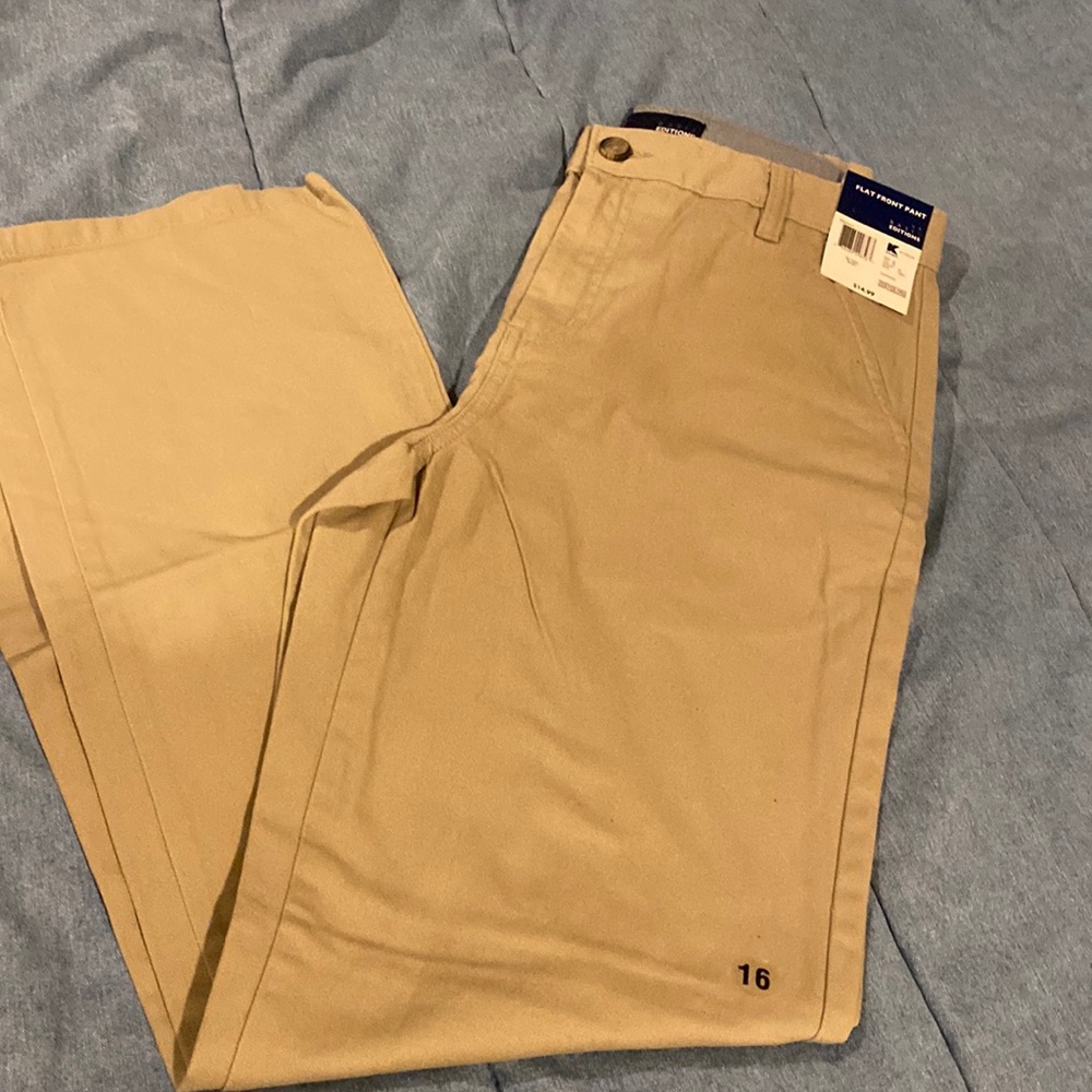 New NWT Basic Editions flat front pants tan 16